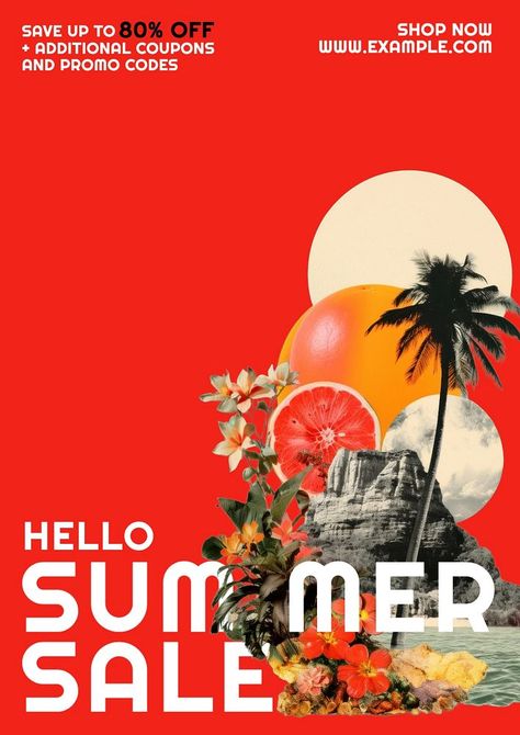 Summer sale poster template | premium image by rawpixel.com / Benjamas Summer Sale Poster, Palm Tree Fruit, Bullet Journal Design Ideas, Awesome Designs, Coconut Tree, Sky Art, Mix Media, Journal Design, Graphic Designs