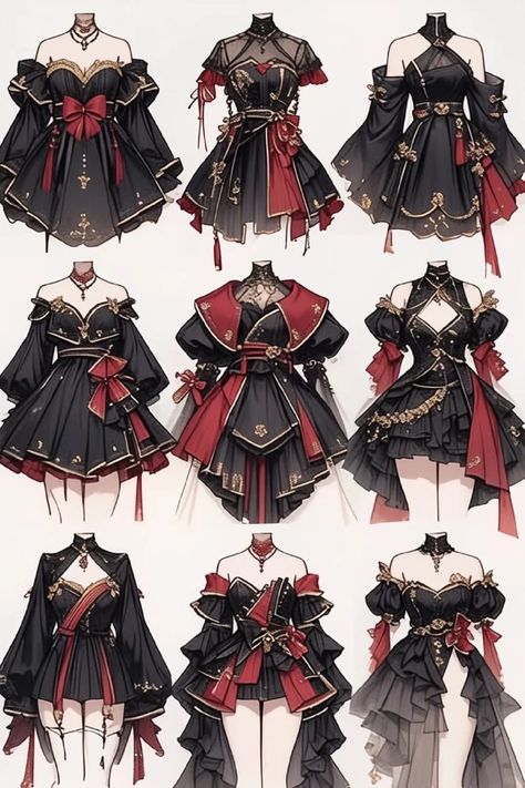 Long Dress Drawing Reference, Vtuber Fashion, Red And Black Dresses, Create Pin, Dress Design Drawing, Clothing Design Sketches, Fashion Drawing Dresses, Anime Inspired Outfits, Drawing Anime Clothes