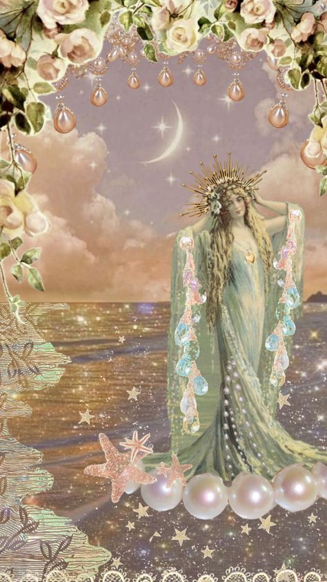 Amphitrite #goddess #sea #ocean #vintage #girly #moon #wallpaper #art #mermaidaesthetic #nature #fyp Amphitrite Goddess Art, Amphitrite Goddess, Ocean Vintage, Goddess Magick, Aphrodite Goddess, Sea Goddess, Goddess Of The Sea, Goddess Aesthetic, Pagan Goddess