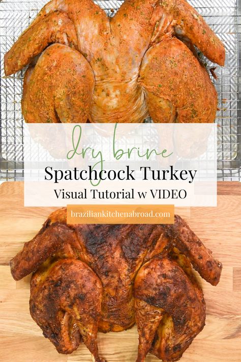 This dry brine spatchcock turkey recipe will give you a juicy, delicious turkey. An easy recipe that features simple spices and seasonings you probably already have at home. So, simple and so incredibly flavorful, you'll never want to prepare a turkey any other way—especially if you combine this brine with this compound butter at the time of baking. Don't feel like baking your turkey? That's OK! You can also use this dry brine recipe to prepare your spatchcock turkey for grilling or smoking! Dry Brine For Spatchcock Turkey, Spatchcock Turkey Dry Brine, Dry Brine Spatchcock Turkey Recipes, Dry Brine Spatchcock Turkey, Dry Turkey Brine Recipe, Spachocked Turkey, Dry Brine Turkey Recipes, Dry Brine For Turkey, Spatchcock Turkey Recipe