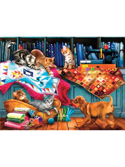 Crafts - Quilting Room Mischief Puzzle-1000 Pc Sunsout Puzzles, Amy Stewart, 300 Pieces Jigsaw Puzzle, Tom Wood, 300 Piece Puzzles, Quilting Room, Kittens And Puppies, Puzzle Design, 1000 Piece Jigsaw Puzzles