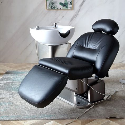 Shampoo Chair | Salon Backwash | Shampoo Station Backwash Shampoo Bowl, Salon Shampoo Area Ideas, Pink Reception Desk, Fancy Salon, Salon Backwash, Salon Board, Shampoo Station, Shampoo Bowls Salon, Bowl Chair