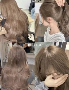 Cute Hair Colour Ideas, Asian Milk Tea Hair, Bubble Tea Hair Color, Hachi Hair Color, Hair Dye Ideas Aesthetic, Non Bleach Hair Color, Basic Hair Color, Dark Milk Tea Hair Color, Milk Tea Highlights