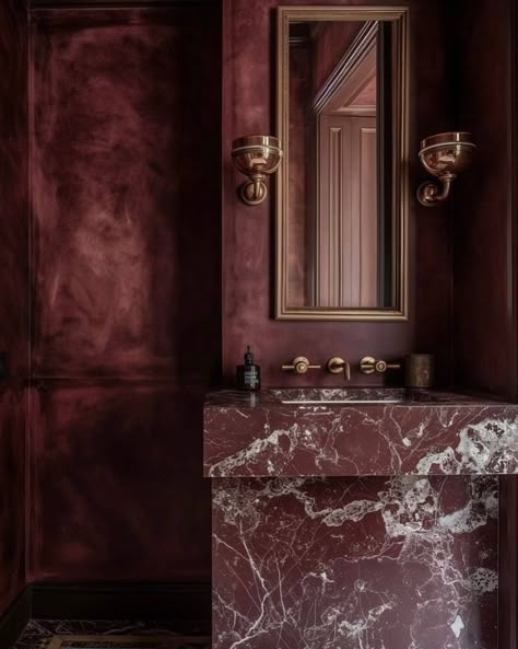 Ryan Saghian, Burgundy Bathroom, Bathroom Red, Jw Marriott, Bathroom Inspiration Decor, Marble Bathroom, Beautiful Bathrooms, Interior Design Studio, Luxury Bathroom