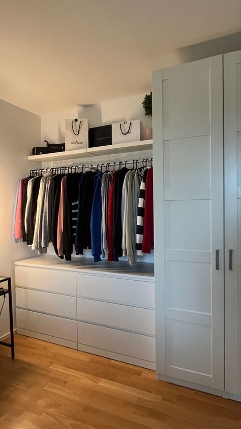 Tiny Wardrobe Room, Bedroom Open Closet Ideas, Small Room Dressing Room, Ikea Small Wardrobe, Bedroom Armoire Wardrobe Closet, Open Closet Aesthetic, Box Room Wardrobe Ideas, Room Without Closet, Open Wardrobe Bedroom