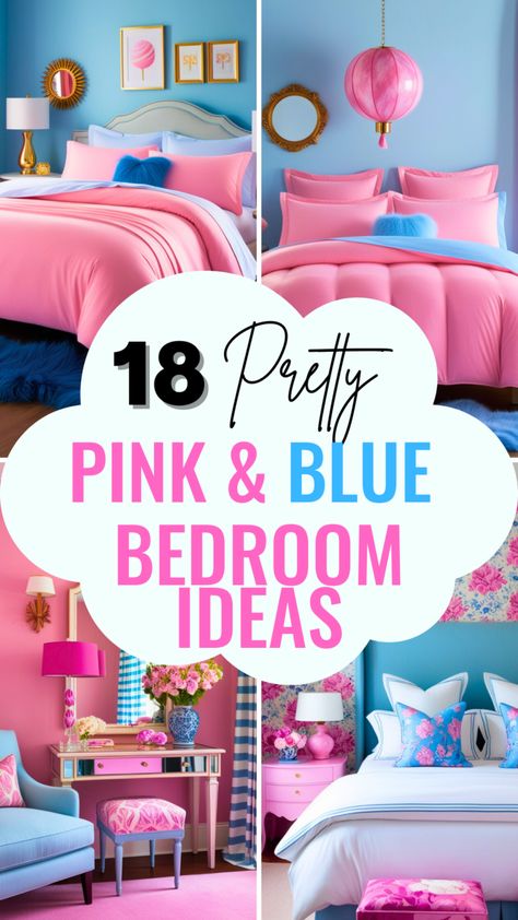 18 Gorgeous Pink and Blue Bedroom Ideas to Inspire Your Dream Space - Style Zuri Aqua And Pink Bedroom, Blue Teen Bedrooms, Blue Girls Bedroom, Pink And Blue Bedroom Ideas, Teal And Pink Bedroom, Pink And Blue Bedroom, Tiffany Blue Bedroom, Blush Pink Bedding, Pink Lampshades