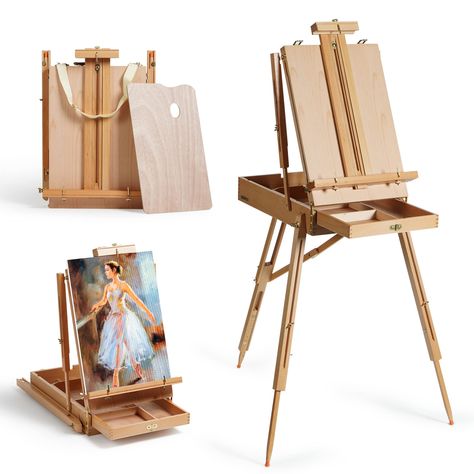 PRICES MAY VARY. 🎨Innovative and Versatile: Unveiling our Foldable Portable Beechwood Art Easel Field Easel, meticulously crafted for professionals, artists, and hobbyist painters. This multi-functional unit features an in-built storage box and an adjustable height and board inclination, facilitating both standing and seated painting. ✨Ergonomically Designed: The easel incorporates a labor-saving shoulder strap, ensuring easy transportation, making it the good companion for outdoor painting ses Easel For Painting, Art Supply Box, Table Sketch, Portable Easel, Plein Air Easel, Outdoor Painting, Sketch Box, Artist Easel, Art Easel