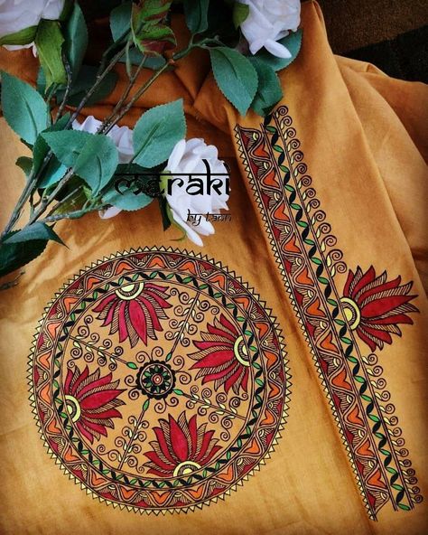 Saree Painting Designs, Fabric Paint Diy, Saree Painting, Fabric Painting Techniques, Simple Hand Embroidery Patterns, Kalamkari Painting, Fabric Painting On Clothes, Dress Painting, Mandala Art Therapy