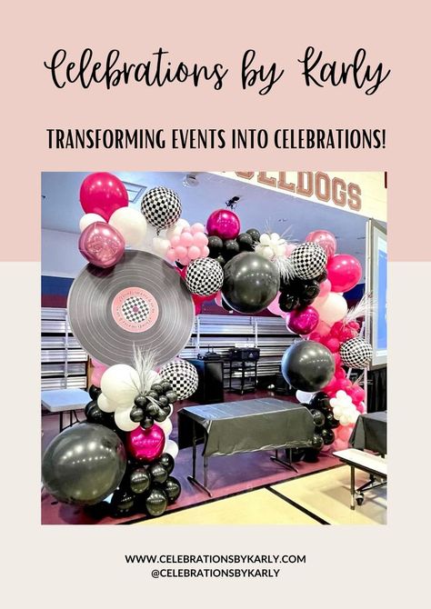 Retro Decorations Party, 50s Theme Birthday Ideas For Women, Sock Hop Party Decorations, Grease Balloon Garland, 50s Prom Theme, Grease Party Ideas, 50s Balloon Decor, 1950’s Party, Grease Decorations