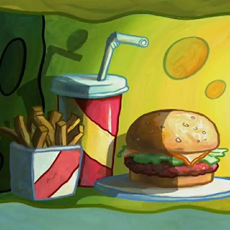 Krabby Patty Painting, Old Spongebob Aesthetic, Spongebob Food, Disney Movie Night Food, Spongebob Pics, Spongebob Square, Food Cartoon, Pineapple Under The Sea, Spongebob Wallpaper