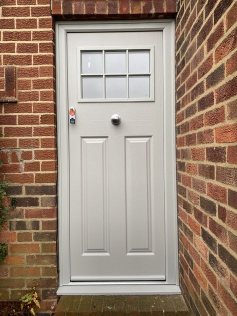 composite door Composite Door Ideas, Front House Door, Composite Back Door, Cream Front Door, Pebble Grey Front Door, Endurance Doors, White Composite Front Door, 1930s Front Door, Back Door