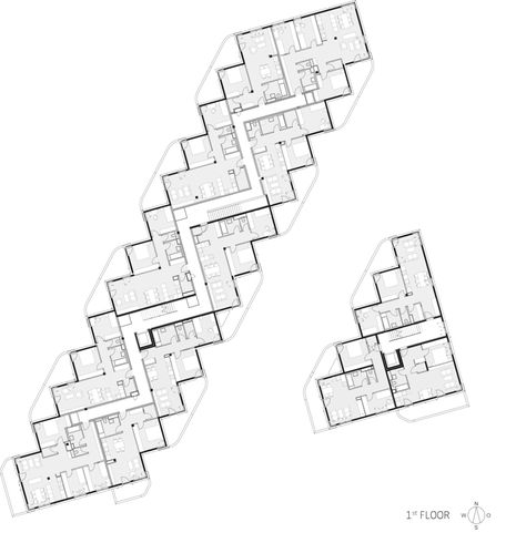 Gallery of Housing in Anton-Schall-Gasse / trans_city / Christian Aulinger, Mark Gilbert - 17 Social Housing Floor Plan, Residential Building Plan, Social Housing Architecture, Hotel Floor Plan, Apartments Exterior, Concept Models Architecture, Residential Building Design, Hotel Plan, Modern Villa Design