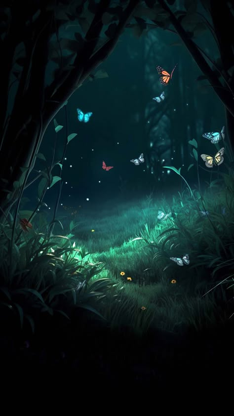 Glowing Butterflies IPhone Wallpaper HD - IPhone Wallpapers : iPhone Wallpapers Fireflies Wallpaper, Magical Forest Aesthetic, Witch Inspiration, Glowing Butterflies, Magical Background, Zoom Wallpaper, Night Landscape Photography, Forest Magic, Dream Motivation