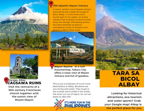 Travel to bicol - Example of Brochure - The Majestic Mayon Volcano TARA SA BICOL ALBAY Looking for - Studocu Presentation Ideas For School, Brochure Examples, Travel Brochure, Tourist Spots, Volcano, Google Images, Philippines, Cute Wallpapers, Presentation