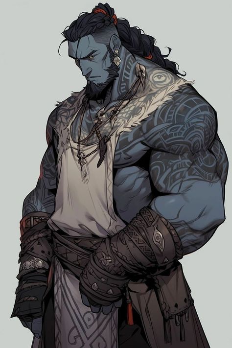 Dnd Characters With Tattoos, Cleric Tattoo, Goliath Character Art, Goliath Dnd Male, Dnd Goliath, Goliath Dnd, Earth Genasi, Monk Dnd, Dnd Races