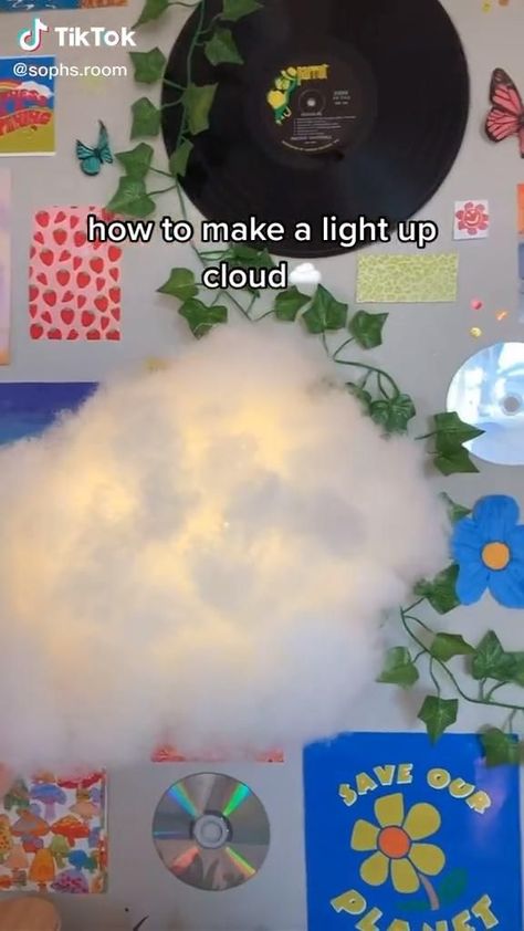 How to make a light up cloud! [Video] | Diy room decor videos, Diy wall art, Diy wall decor Light Up Cloud, Indie Bedroom, Weird Core, Diy Room Decor Videos, 귀여운 음식 그림, Diy Room Decor For Teens, Cute Diy Room Decor, Doodle Ideas, Indie Room Decor