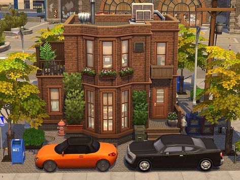 20 X 15 Sims House, Sims 4 City House, Sims 2 Building Ideas, Sims 4 Newcrest House, Sims 4 Apartment Exterior, Sims Brick House, Sims 2 House Ideas, Sims 4 Brick House, Sims4 Build Ideas