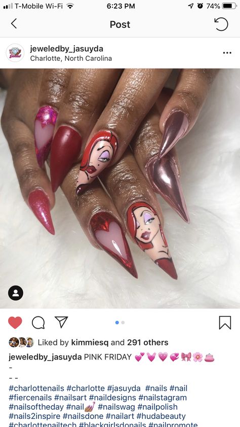 Jessica Rabbit Nails, Rabbit Nails, Pink Friday, Jessica Rabbit, Nails Inspo, Nail Tech, Swag Nails, Huda Beauty, Nail Ideas