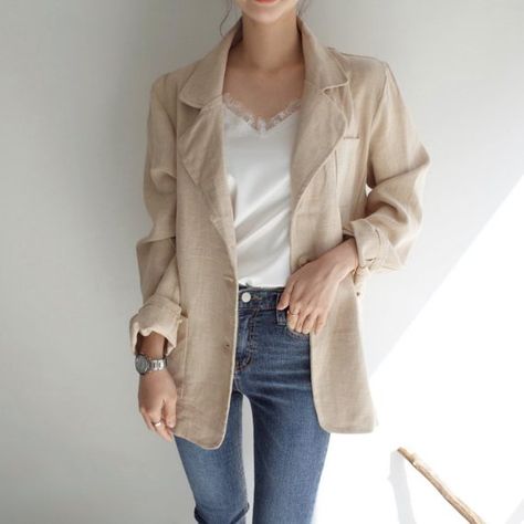 Beige Linen Jacket - Natural linen jacket - Linen jacket for women - Linen womens clothing - Linen B Linen Blazer Outfit Women, Linen Blazer Outfit, Oversized Blazer Outfit, Linen Jackets Women, Linen Blazers Women, Pijamas Women, Chique Outfit, Blazer Outfits For Women, Formal Blazer