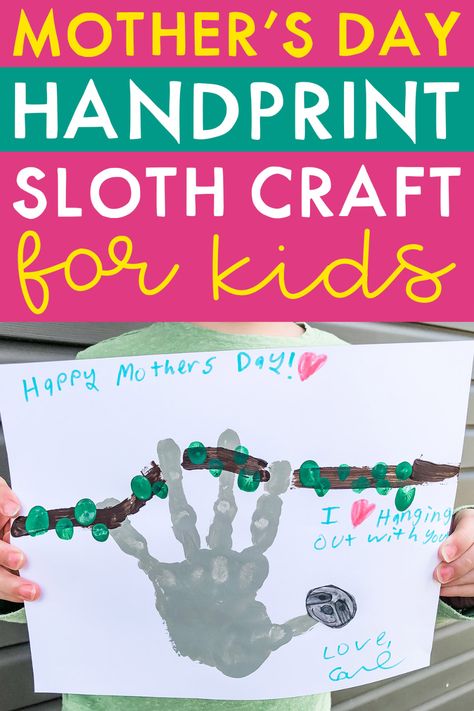 Learn how to make this adorable and easy sloth handprint Mother's Day craft. Give Mom a special homemade gift this year. Children of all ages can make this easy Mother's Day craft, plus it's inexpensive. Easy Mother's Day Crafts, Mother's Day Craft, Face Template, Green Craft, Painted Tote, Handprint Craft, Handprint Crafts, Birthday Crafts, Fabric Markers