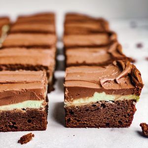 BYU Mint Brownies - Plum Street Collective Mint Brownies Recipe, Chocolate Fudge Frosting, Mint Brownies, Chewy Brownies, Fudge Frosting, 9x13 Baking Dish, Brownie Bar, Chocolate Frosting, Chocolate Fudge