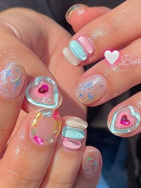 3D Korean jelly nails Korean Gel Nails 3d, Korean Jelly Nails, Nail Art Korean, Asian Nail Art, Asian Nails, Hello Nails, Hippie Nails, Simple Gel Nails, Pretty Gel Nails