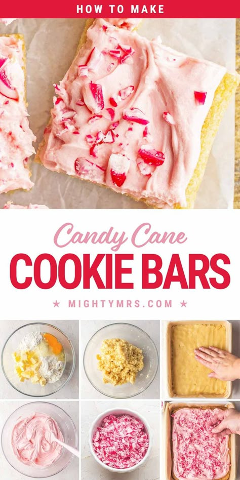 How to Make Candy Cane Cookie Bars Chocolate Cake Bars, Candy Cane Cookie, Peppermint Buttercream, Peppermint Cookie, Chewy Bars, Candy Cane Recipe, How To Make Candy, Peppermint Recipes, Peppermint Sugar Cookies