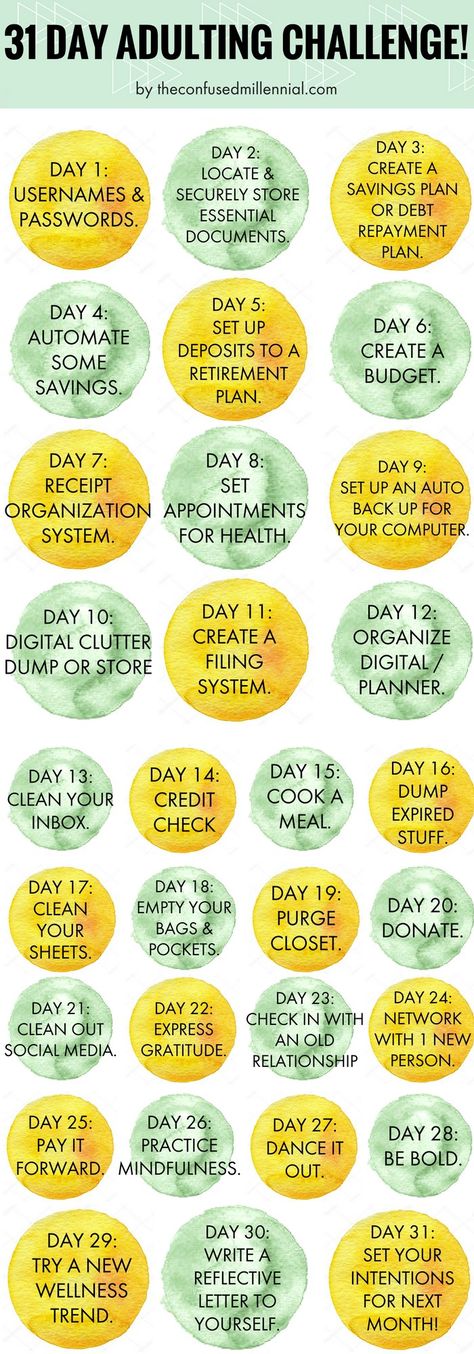 31 day adulting challenge, how to get your life together as an adult, adulting 101, #adulting, #adultingchallenge, #30daychallenge, #31daychallenge, #organizelife, organize life Adulting Challenge, Adulting 101, Get My Life Together, Get Your Life, 31 Days, Organize Your Life, Self Care Activities, Life Organization, Useful Life Hacks