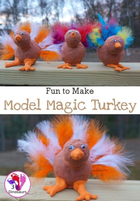 Fun To Make Model Magic Turkey - easy to make turkey and get a lot of fun fine motor work in as well - 3Dinosaurs.com #craftsforkids #thanksgiving Clay Turkey, Clay Projects Kids, Turkey Easy, 3 Dinosaurs, School Art Activities, Thanksgiving Activities For Kids, Fun Fall Crafts, Model Magic, Turkey Crafts