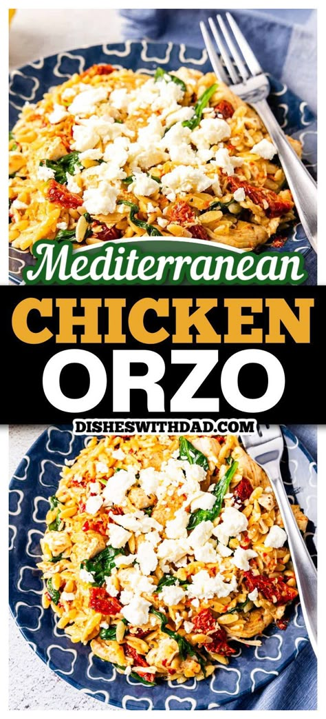 Sun Dried Tomato Feta Chicken, Mediterranean Chicken Orzo Recipes, Chicken And Feta Orzo, Mediterranean Orzo Recipes, Mediterranean Family Dinners, Mediterranean Ground Chicken Recipes, Mediterranean Diet Recipes Fish, Crockpot Mediterranean Recipes, Meditranian Meals