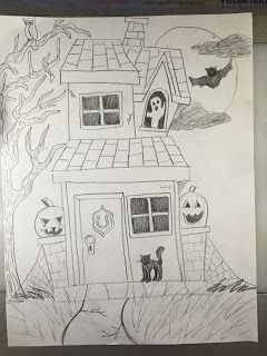 Haunted House Art For Kids, Haunted House Drawing Easy, Scary Halloween Drawings, Halloween Scenery, Haunted House For Kids, Haunted House Drawing, Baby Penelope, Art For Kids Hub, Scary Houses