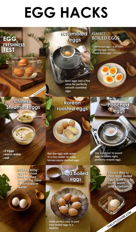 Types Of Cooked Eggs, Eggs Cooking Time, Egg Substitute In Cooking, Different Ways To Cook Eggs, Egg Cooking Times, Kitchen Hacks Food, Egg Hacks, Culinary Cooking, Homemade Cookbook