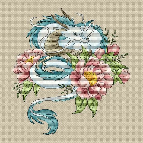 River Dragon, Fantasy Embroidery, Haku Dragon, Foto Muro Collage, Ghibli Tattoo, Dragon Cross Stitch, Light Mauve, Ghibli Artwork, Studio Ghibli Movies