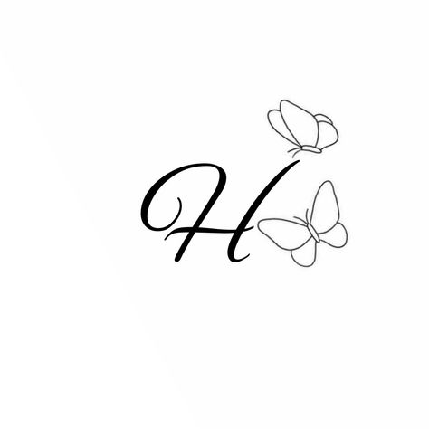 K Butterfly Tattoo, Letter H Font, Husband Tattoo, Butterfly On Flower, H Tattoo, Cats Art Drawing, Alphabet Names, Simple Butterfly, Initial Tattoo