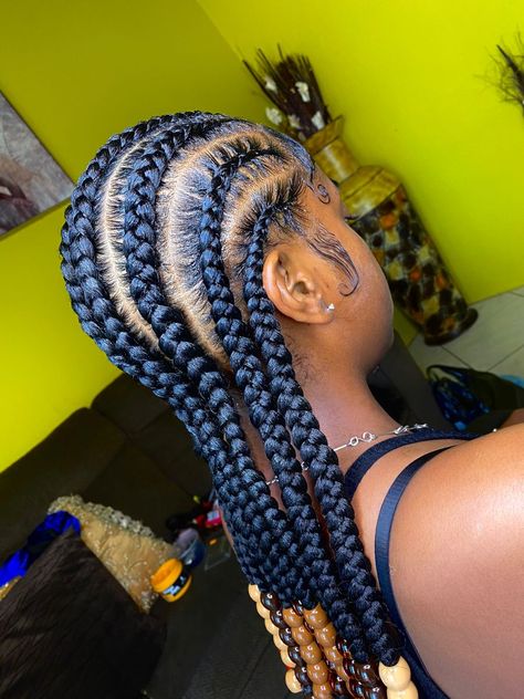 8 cornrows 8 Cornrows Braids Natural Hair, Cornrows With Beads Black Women, 8 Straight Back Braids, Straightback Cornrows Braids With Beads, Big Straight Back Cornrows, Straight Back With Beads, 8 Cornrows Braids Straight Back, Straight Back Braids With Beads, Straight Back Cornrows With Beads