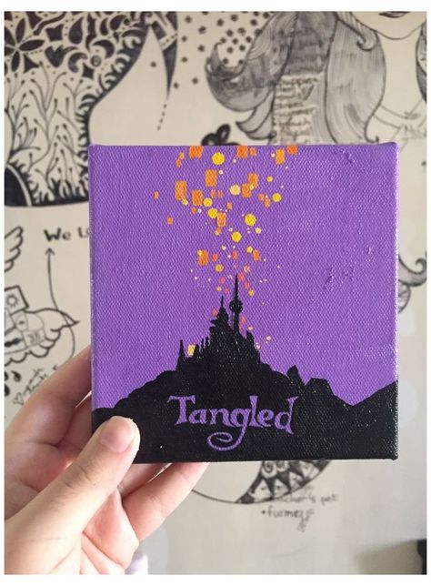 Tangled Painting Aesthetic, Canvas Painting Ideas Easy Disney, Fun Aesthetic Paintings, Random Easy Paintings, Rapunzel Aesthetic Painting, Disney Art Aesthetic, Tangled Canvas Painting Easy, Purple Aesthetic Drawing Easy, Canvas Painting Ideas Tangled