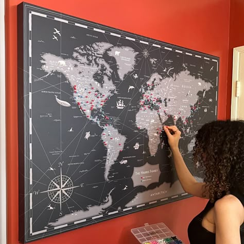 Sentigrams World Map Pin Board, World Map With Pins, Pin Travel Map, Push Pin Travel Map, Journey Map, Hitching Post, World Map Decor, Travel Wall Decor, Pushpin Travel Map