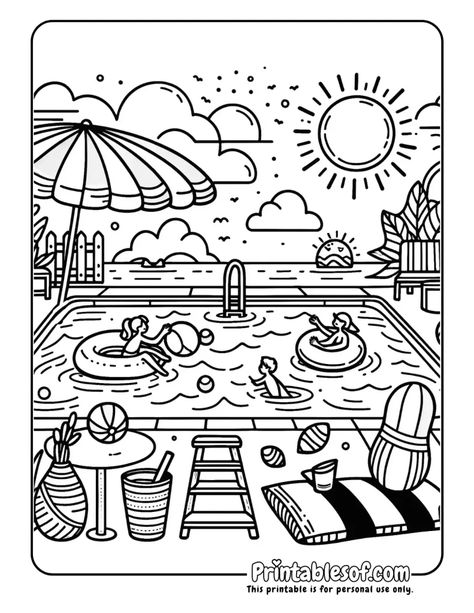 Modern Coloring Pages, Summer Colouring Pages, Summer Coloring Pages For Kids, Summer Coloring Sheets, Color Me Badd, Beach Coloring Pages, Summer Coloring, Summer Book, Summer Coloring Pages