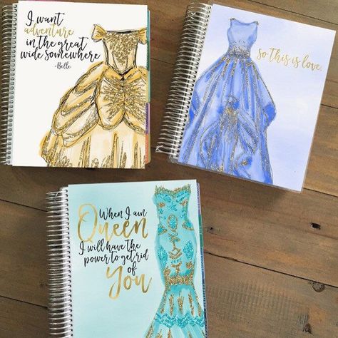 Hand drawn couture Disney princess planner covers by Stylish Planner in Etsy! Princess Journal Ideas, Disney Princess Journal, Disney Princess Journal Ideas, Disney Bujo, Princess Journal, Disney Notebook, Bullet Journal 2019, Planner Covers, Wreck This Journal