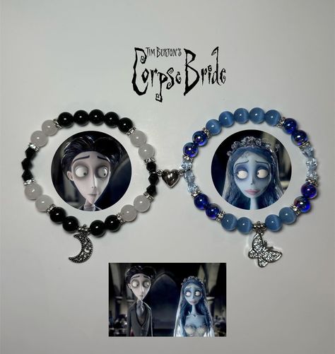 NEW Victor and Emily from the corpse bride bracelets available now! Link in bio 💜 • • • • • • • #bracelets #emilycorpsebride #victorvandort #braceletoftheday #jewelry #victorandemily #explore #instagood #explorepage+ #viral #timburton #timburtonmovies #timburtonstyle #emilythecorpsebride #emilyandvictoredit #victorandemilyedit #matching #friendshipbracelets #originalart #beads #halloween #movies #halloweenmovie #johnnydepp #miles Victor And Emily, Beads Halloween, The Corpse Bride, Emily Corpse Bride, Bride Bracelet, Tim Burton Style, Me And My Friend, Bracelet Craft Diy, Diy Bracelets Patterns