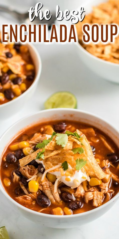 Slow Cooker Chicken Enchilada Soup Enchilada Soup Crockpot, Slow Cooker Kip, Slow Cooker Chicken Enchilada Soup, Enchiladas Mexicanas, Enchiladas Potosinas, Chicken Enchilada Soup Crock Pot, Chicken Enchilada Soup Recipes, Enchilada Soup Recipe, Chicken Enchiladas Easy