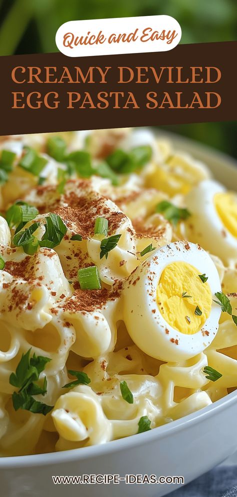 Delicious creamy deviled egg pasta salad perfect for summer gatherings. This pin features an easy recipe for a flavorful side dish that combines deviled eggs and pasta in one bowl. Deviled Egg Macaroni Salad Recipe Easy, Ditalini Pasta Salad Recipes, Deviled Egg Macaroni Salad Recipe, Savory Deviled Eggs, Deviled Egg Pasta Salad Recipe, Deviled Egg Macaroni Salad, Deviled Egg Pasta Salad, Egg Pasta Salad, Egg Macaroni Salad