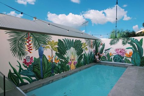 Residential Pool Mural - NickyCreate Pool Mural, Mural Artist, Residential Pool, Tropical Pool, Bar Design, Wall Painting, Mural, Pool, Outdoor Decor