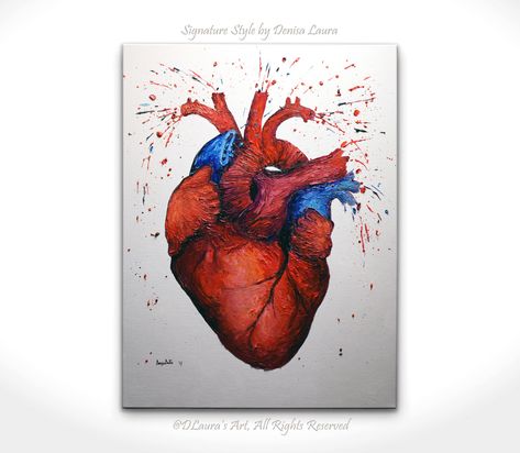 Doctor Painting Art, Human Heart Painting, Medicine Painting, Heart Painting Ideas, Anatomical Heart Painting, Painting Of A Heart Realistic, Realistic Heart Painting On Canvas, Human Heart Art Paintings, Human Heart Painting On Canvas