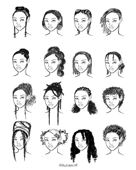 Curly Hairstyles Art, Afro Hair Drawing, Villain Design, Drawing Anatomy, Hairstyles Art, Chara Design, Art Advice, Hair Sketch, Black Characters