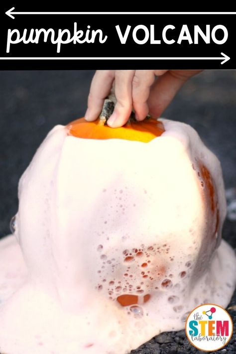 Pumpkin Volcano - The Stem Laboratory Pumpkin Volcano, Apple Science, Pumpkins Kindergarten, Pumpkin Science, Elementary Stem, Fall Science, Halloween Stem, Halloween Science, Kitchen Ingredients