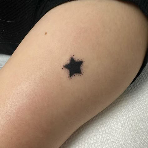 Cover Up Stick And Poke, Small Wrist Tattoo Cover Up, Different Star Tattoos, Tattoo Idea Placement, Tattoo Of Stars, Black Star Tattoo Cover Up, Star Theme Tattoo, Stipple Tattoo Sleeve, Stippled Star Tattoo