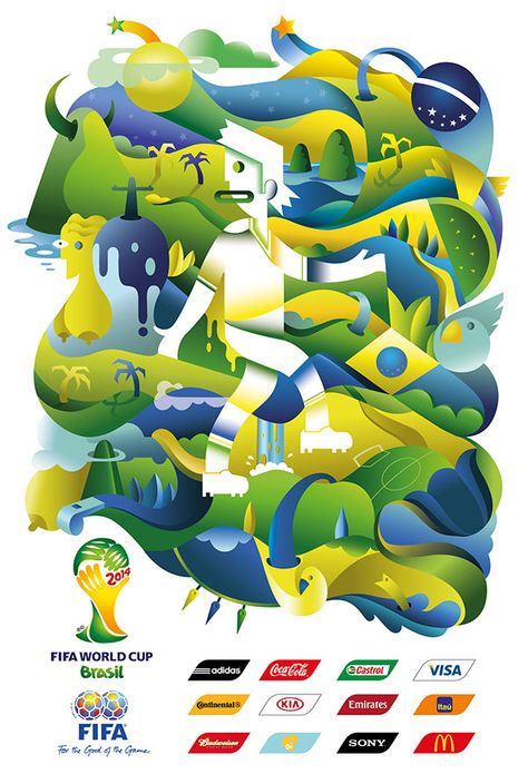 FIFA World Cup Brazil 2014 World Cup Poster Design, Illustrative Poster, Fifa Poster, World Cup Poster, Cartoon Tutorial, Football Cups, Soccer Logo, Sport Poster Design, Usa Soccer