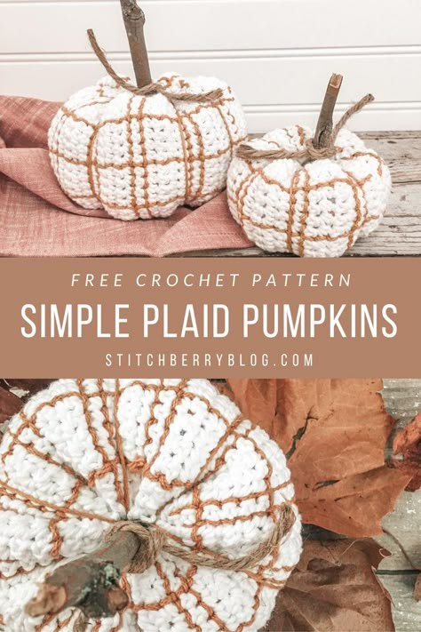 Fall Crochet Home Decor Patterns, Crochet Fall Items To Sell, Crochet Plaid Pumpkin, Free Crochet Patterns Fall, Crochet Gourds Pattern Free, Crochet Pumpkin Pillow Free Pattern, Autumn Crochet Ideas, Free Fall Crochet Patterns, Fall Themed Crochet