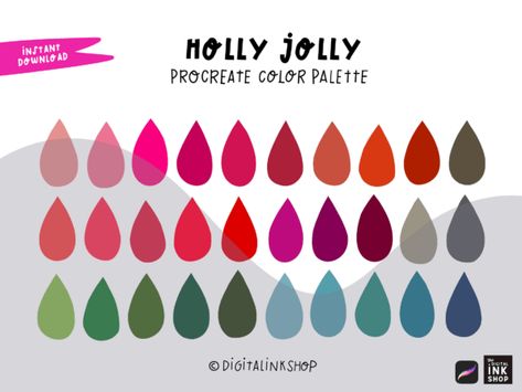 Holiday Spirit Procreate color palette with 30 hand-picked colors. Holly Jolly Christmas palette is a perfect holiday swatch palette. This is a digital download and ready to use. Save time and keep yo... Christmas Pastel Color Palette, Christmas Pastel, Christmas Palette, Christmas Color Palette, Procreate Color Palette, Pastel Color Palette, Unicorn Earrings, Pastel Christmas, Holly Jolly Christmas